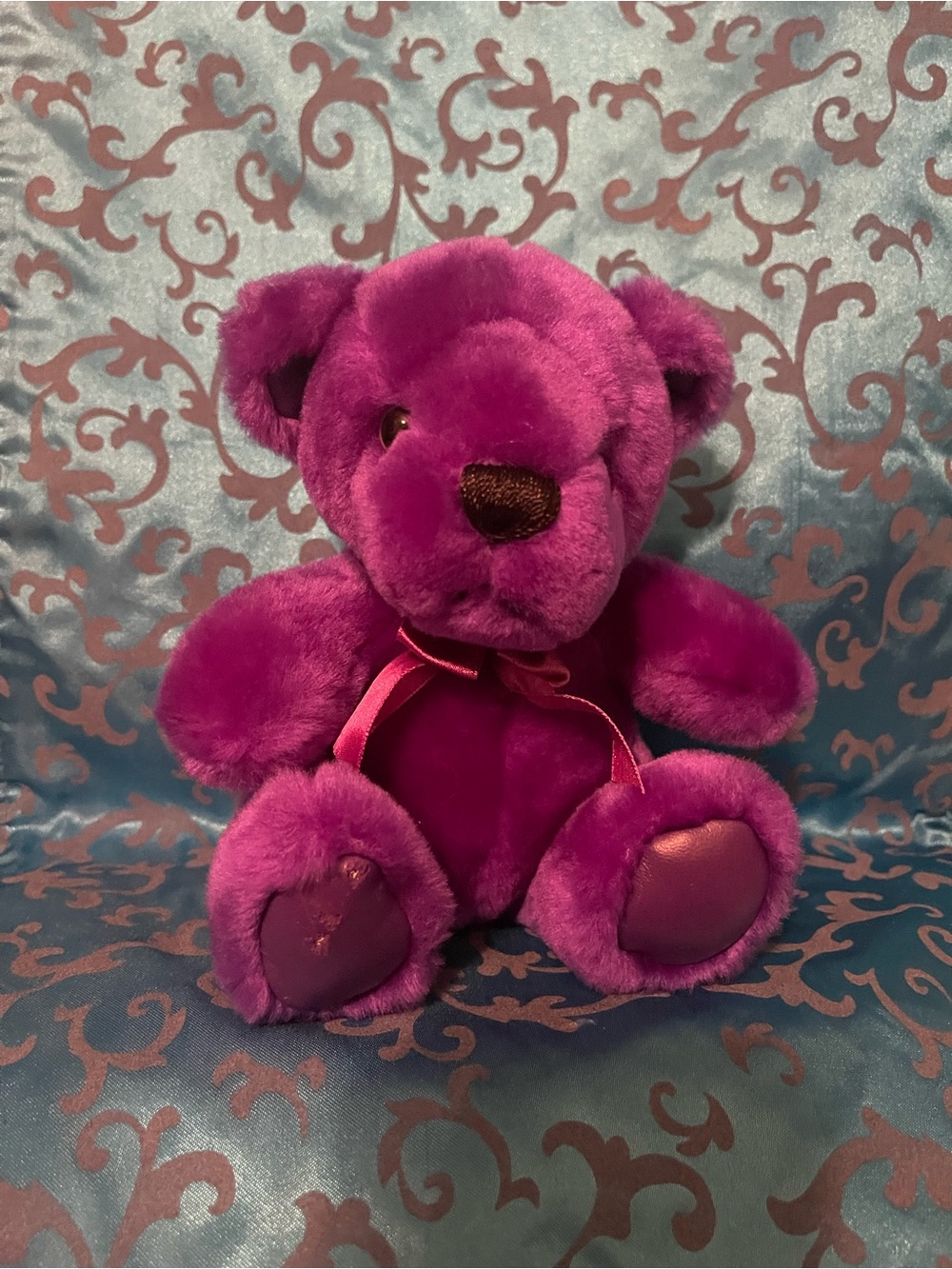 Plush Purple Teddy Bear with Satin Bow - Kids Toy